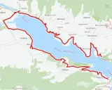 Trasa rowerowa wokół Jeziora Czorsztyńskiego, wzdłuż Dunajca. Widoczna pętla rowerowa, nazwy miejscowości: Frydman, Maniowy, Kluszkowce, Niedzica.