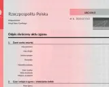 Fragment oficjalnego dokumentu, skrócony akt zgonu, zawiera dane zmarłej osoby i czas zgonu.