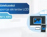 Rozdzielczości i proporcje ekranów LCD. Grafika przedstawia monitor i smartfon z tym samym obrazem, ilustrując różne rodzaje rozdzielczości.