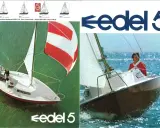 Le voilier Edel 5 navigue sur une mer scintillante, avec une personne souriante au gouvernail.