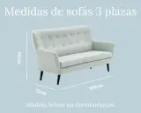 Sofá de 3 plazas modelo Selene. Medidas: 180cm ancho, 90cm alto, 75cm fondo.