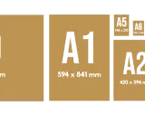 Formaty papieru od A0 do A8, w tym A8 wymiary 52x74 mm.