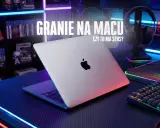 MacBook z podświetlaną klawiaturą i słuchawkami gamingowymi. Czy granie na Macu ma sens?