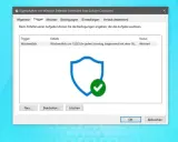 Windows Defender plant wöchentliche viren scan. Ein Schild mit Häkchen symbolisiert Sicherheit.