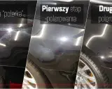 Porównanie efektów: tania "polerka" vs. pierwszy i drugi etap polerowania auta. Widać różnicę w głębi lakieru.