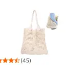 Bolso calado crochet color crema, ideal para la playa o compras. En la imagen secundaria, una persona lo lleva con flores.