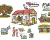 Bunte Bauernhof Bastelvorlagen mit Haus, Tieren, Traktor und Kindern. Perfekt für kleine Landwirte zum Spielen und Gestalten.