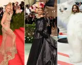 Beyoncé in sheer gown, Zendaya in black dress with floral hat, and Jared Leto in a cat costume.