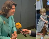 Drottning Silvia som barn, en söt liten flicka med napp. Bredvid en intervju med drottningen idag.