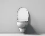 Biała, wisząca miska WC z otwartą klapą. Wykonana z duroplastu, który jest trwałym tworzywem.