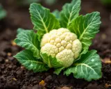 Un chou-fleur blanc et frais, prêt à être récolté, pousse dans la terre. La saison du chou-fleur est là !