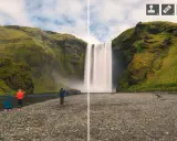 Cascada islandesa con efecto seda, como si se hubiera usado un **tampon de clonar** para suavizar el agua.