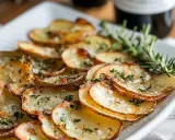 Krispiga, tunna skivor av rosmarin potatis toppade med örter och havssalt. Perfekt tillbehör!