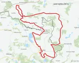 Mapa z zaznaczonymi trasami rowerowymi w Polsce, prowadzącymi przez tereny zielone i miejscowości takie jak Jastrzębie-Zdrój.
