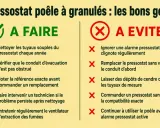 Conseils pour l'alarme pressostat poêle à granulés : à faire (nettoyer, vérifier conduit) et à éviter (ignorer, remplacer sans vérifier).