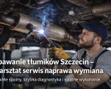 Mechanik wykonuje spawanie tłumików, zapewniając trwałe spoiny i solidne wykonanie.