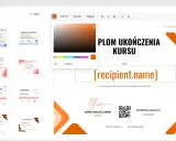 Edytor szablonów do tworzenia dyplomów. Wybierz projekt, dostosuj tekst i kolory, by stworzyć swój projekt dyplomu.