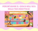 Un genially gioco dell'oca con tema "Bentornati a scuola" su una spiaggia tropicale. Perfetto per rendere la didattica divertente!