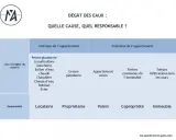 Tableau "Dégât des eaux : Quelle cause, quel responsable ?" montrant les origines (intérieur/extérieur) et les responsables (locataire, propriétaire, voisin, copropriété, immeuble) d'un dégât des eaux.