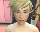 Simka z modami do The Sims 4, ma niebieskie oczy i ozdobne rzęsy.