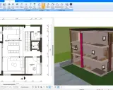 Grundriss in 3D umwandeln: Ein zweidimensionaler Bauplan wird zu einem dreidimensionalen Modell eines modernen Hauses mit mehreren Etagen.