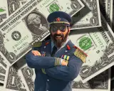 Generał w mundurze z medalami na tle dolarów. To najlepsza gra ekonomiczna, w której budujesz imperium!