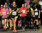 Runners in a marathon, with a woman in the foreground wearing bib number 8657.