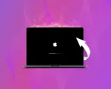 MacBook z jabłuszkiem i paskiem postępu, symbolizujący proces, jak zresetować Maca do ustawień fabrycznych.