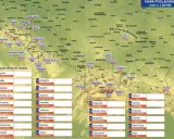 Mapa przedstawia korona gór polskich z zaznaczonymi szczytami i ich wysokościami.