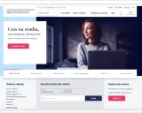 Strona główna WSB online: młoda kobieta z laptopem, oferty studiów, wyszukiwarka kierunków i opcja zapisu online.