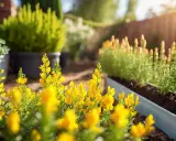 Des genêts jaunes éclatants en pleine floraison, leur taille parfaite pour un jardin ensoleillé.