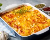 Patate al forno veloci, dorate e cremose, guarnite con rosmarino fresco. Un contorno perfetto per ogni pasto.