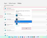 Jak ustawić domyślną przeglądarkę Windows 11: wybierz Firefox jako domyślną aplikację do otwierania plików .htm.