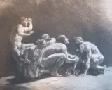 Männer in Not, die nach oben blicken, als ob sie sich fragen, wer war Prometheus und warum er ihnen das Feuer brachte.