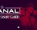 Kobieta w koronkowej opasce na oczy, zmysłowo wyginająca się. Tytuł "The ANAL Pleasure Guide" sugeruje eksplorację przyjemności, w tym masaż odbytu.