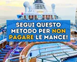 Piscina e sdraio su una nave da crociera. Testo: "Segui questo metodo per non pagare le mance!
