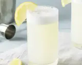 Un verre de gin fizz, garni d'une tranche de citron, prêt à être dégusté. Une recette rafraîchissante pour l'été.