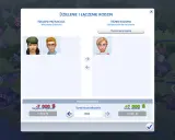 Interfejs gry The Sims 4 pokazuje opcje dzielenia i łączenia rodzin. Można tu zobaczyć, jak edytować parcele w The Sims 4, przenosząc Simów i fundusze między rodzinami.