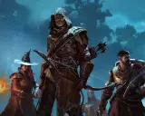 Drużyna bohaterów, w tym łucznik, wojownik i czarodziejka, gotowa do walki w mrocznym świecie gry Enshrouded na Xbox.