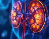 Anatomia nerki, która filtruje krew. Widok przekroju przez organy, podkreślający ich wewnętrzną strukturę.