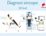 Test tilt per la diagnosi di sincope. Monitoraggio ECG, pressione e ossimetria. Simula la sensazione di svenire ma non svengo, ansia.