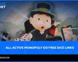 Pan Monopoly z kostkami i sercami, oferujący kody Monopoly Go.