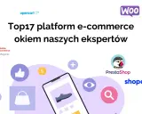 Najlepsze platformy e-commerce w Polsce według ekspertów. Logo OpenCart, Woo, Adobe Commerce, Magento, PrestaShop, Shoper.
