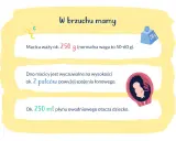 W brzuchu mamy, macica waży ok. 250 g. Dno macicy jest na wysokości 2 palców nad spojeniem łonowym. Dziecko otacza 250 ml płynu.