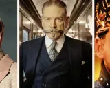 Kenneth Branagh in tre ruoli iconici: un sorriso radioso, l'ispettore Poirot e un re incoronato.