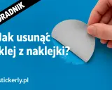 Poradnik: Jak usunąć klej z naklejki? Dłoń odkleja szary fragment, pokazując biały ślad po kleju.