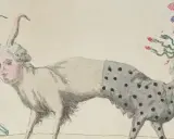 Eine groteske Karikatur, die den dritten Stand symbolisiert: ein Wesen mit Ziegenhörnern und einem menschlichen Kopf vorne, einem gefleckten Körper und einem weiteren menschlichen Kopf mit Schlangenhaaren und Federn hinten.