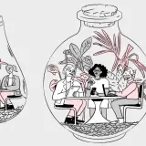 Personas trabajando en terrarios, ilustrando los silos organizacionales.