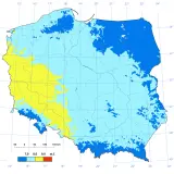 Mapa Polski z zaznaczonymi temperaturami. Gdzie jest najcieplej w Polsce? Najwyższe temperatury (żółte i czerwone obszary) występują na zachodzie i południu kraju.