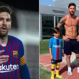 Messi waga: piłkarz w stroju Barcelony i z synami na boisku.